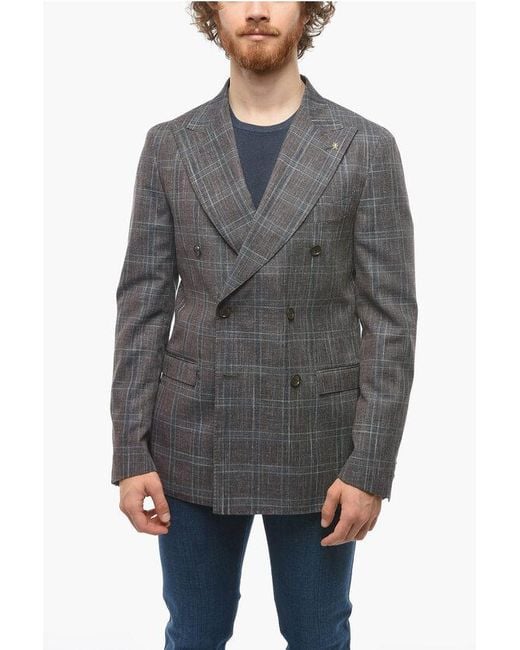 Corneliani Gray Cc Collection Double-Breasted Reward District Check Blazer for men