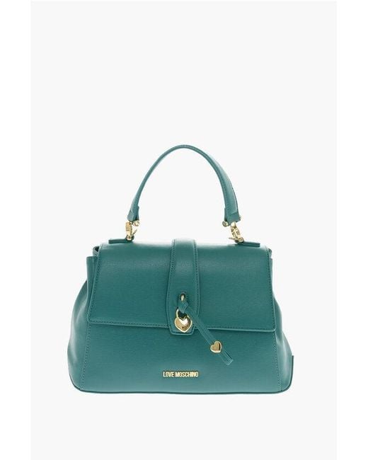 Moschino Green Love Faux Leather Handbag With Heart Shaped Charm