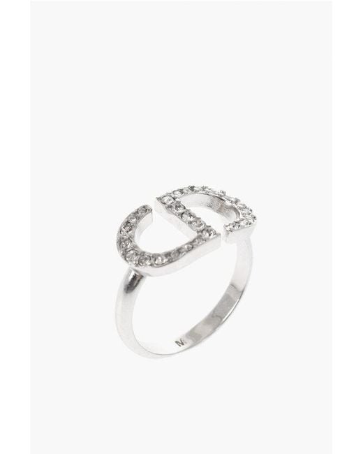 Dior White Brass Ring With Rhinestones Cd Monogram