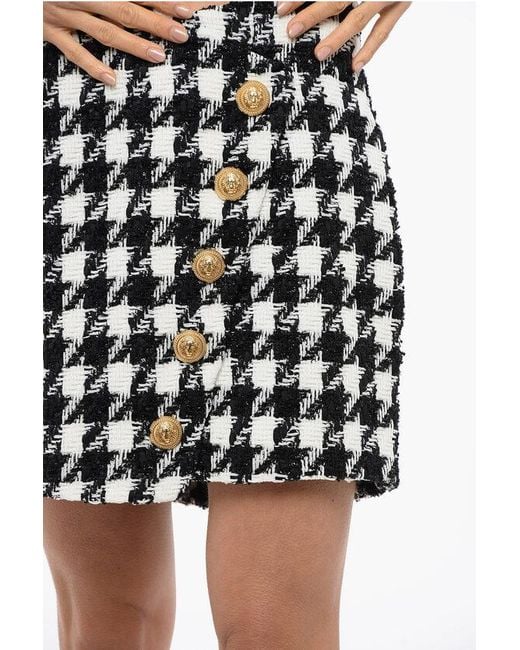 Balmain Black Houndstooth Patterned Tweed Miniskirt