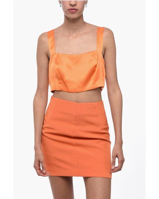 Woera Orange Side Zipped Silk Crop Top