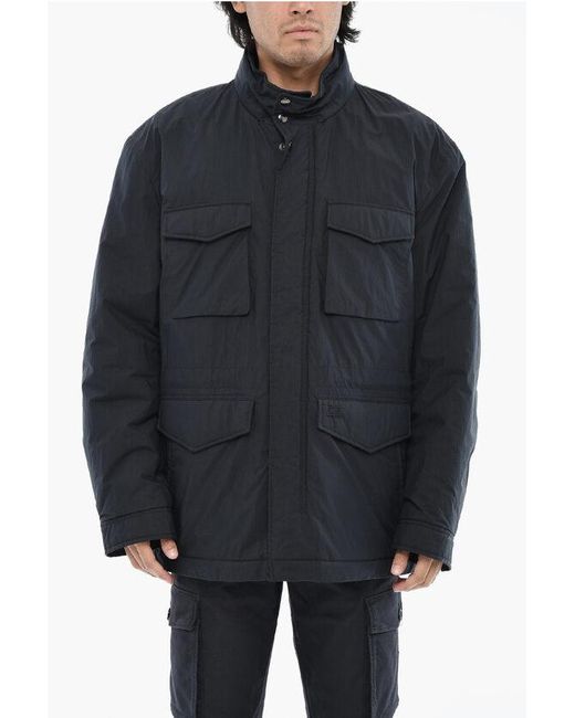 Woolrich Padded Utility Jacket With Hidden Closure in Blue for Men ...