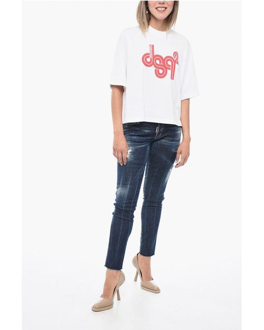 DSquared² White Crew Neck Vertigo T-Shirt With Printed Logo