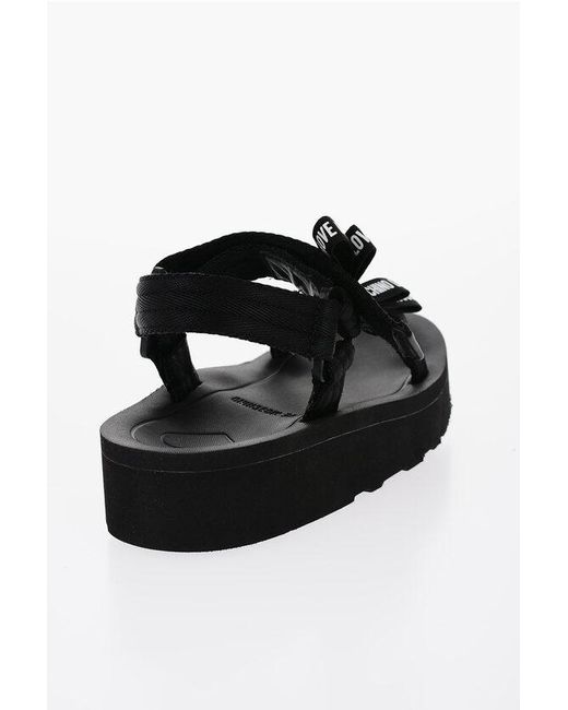 Moschino Black Love Solid Color Sandals With Touch Strap Closure And Logoed