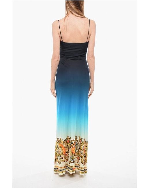 Etro Blue Gradient Longline Dress With Paisley Print