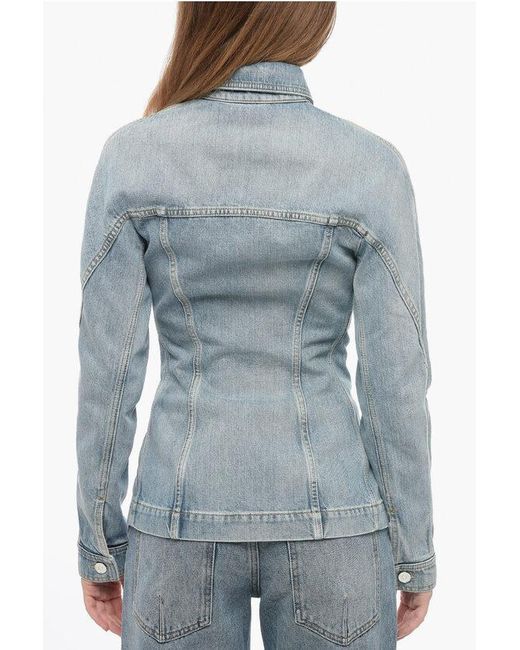 Alaïa Blue Fitted Denims Jacket With Visible Stitchies