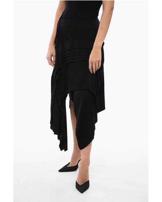 Yohji Yamamoto Black Asymmetric Multi Layer Skirt With Pleated Detail