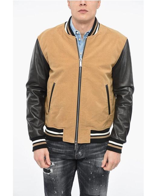 DSquared² Blue Icon Varsity Bomber Jacket With Leather Sleeves for men