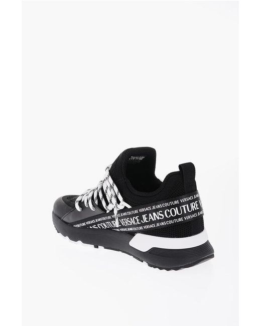 Versace Black Jeans Couture All-Over Logo Low-Top Sneakers With Contrastin for men