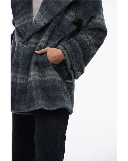 Fabiana Filippi Gray Alpaca Fur Coat With Check Motif