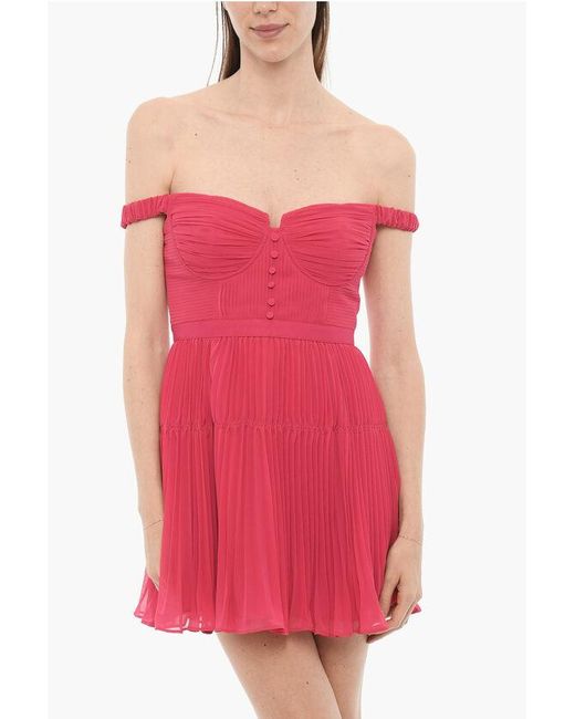 Self-Portrait Red Pleated Chiffon Mini Dress