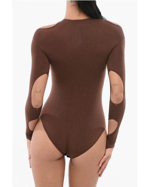ANDREADAMO Brown Stretch Fabric Bodysuit With Cut-Out Details