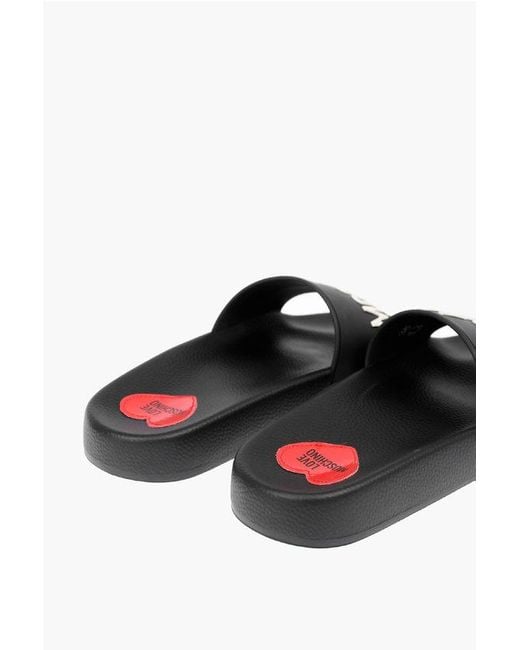 Moschino Black Love Rubber Slides With Logo