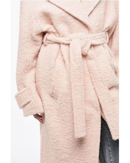 Acne Natural Bouclè Wool Oversized Coat With Belt