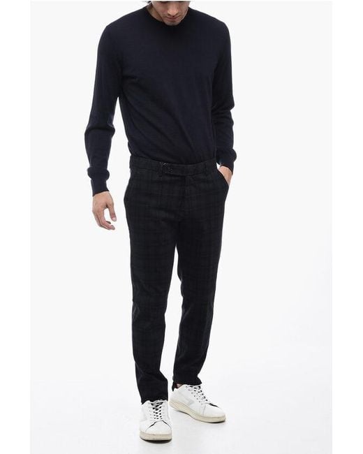 Berwich Black Slim Fit Morello Pants With Check Motif for men