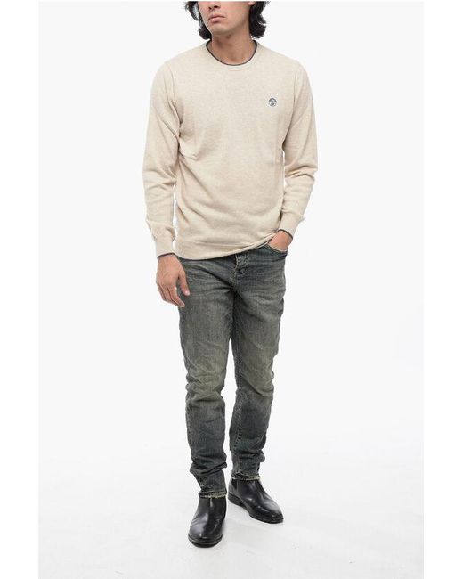 North Sails Natural Wool Blend Crewneck Sweater With Contrasting Edges for men