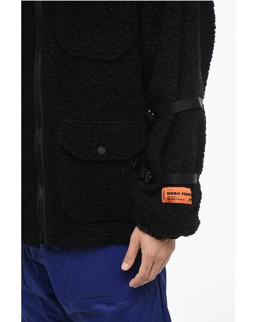 Heron Preston Black Logoed Polar Fleece Jacket With Buckle Detailing for men