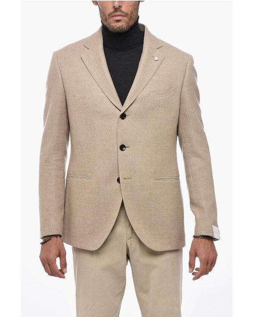 Luigi Bianchi Natural Notched Lapel Virgin Wool Blazer for men