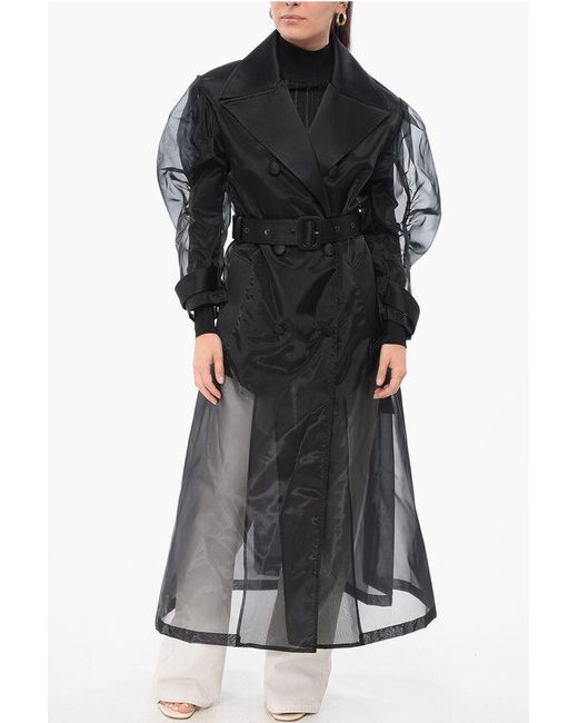 Dolce & Gabbana Black Technical Organza Trench With Rouched Sleeves
