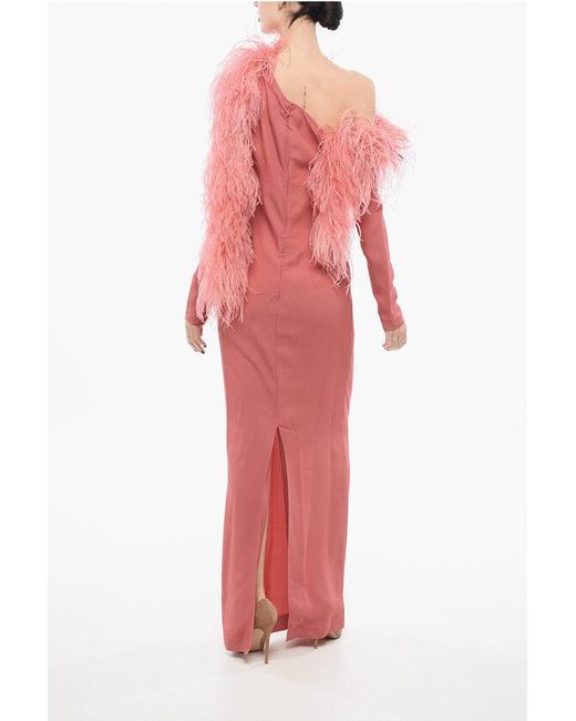 ‎Taller Marmo Red Peony Slip Dress With Feathers