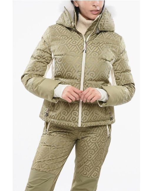 Yves Salomon Natural Monogrammed Ski Jacket With Fur