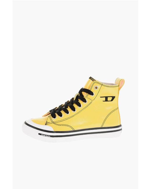 DIESEL Metallic Patent Faux Leather S-Athos High-Top Sneakers With Contrasti