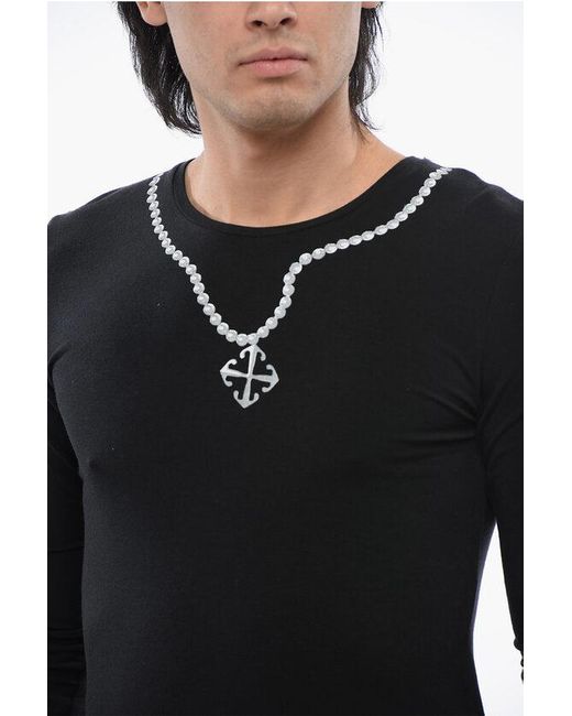 Off-White c/o Virgil Abloh Black Pinted Necklace Long Sleeved T-Shirt for men