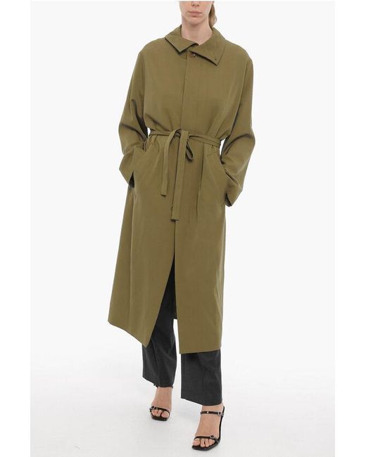 Lemaire Green Solid Color Virgin Wool Coat With Belt