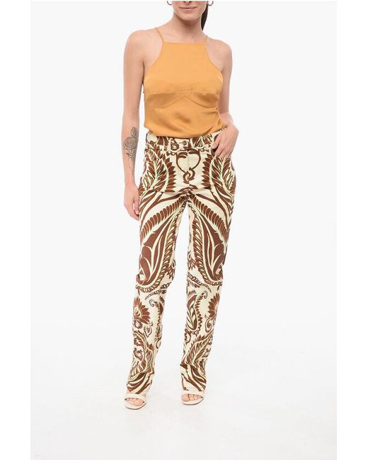 Etro Natural 5-Pocketed Floral Patterned Denim Pants