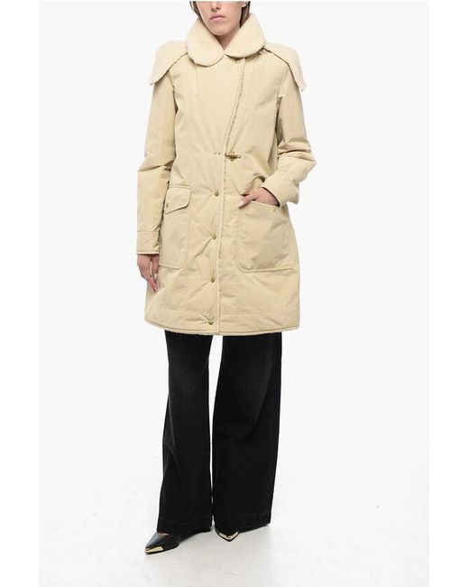 Fay Natural Pile-Borg Paded Parka With Hanger Detail