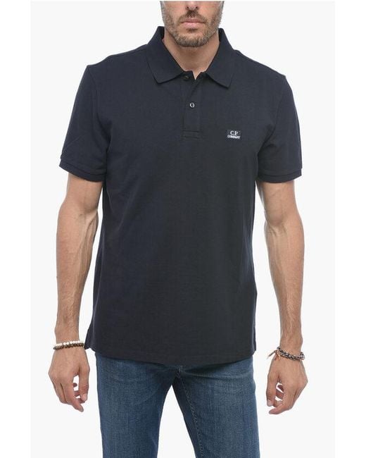 C P Company Black Regular Fit Short Sleeved Polo for men