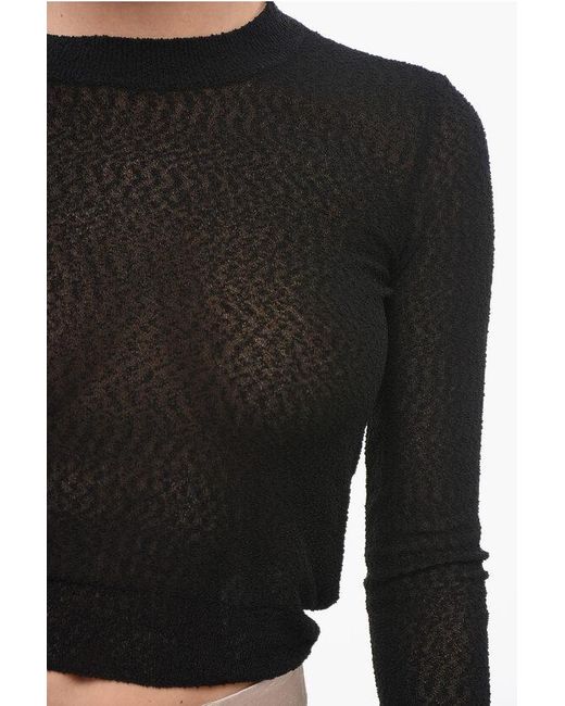 AMI Black Crew Neck See Through Viscose Blend Sweater