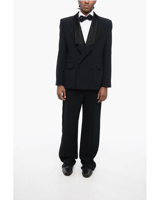 Alexander McQueen DoubleBreasted Wool Blazer With Satin Lapel in Black