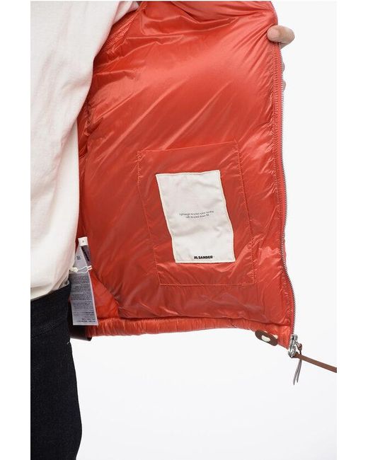 Jil Sander Orange Hooded Quilted Down Jacket for men