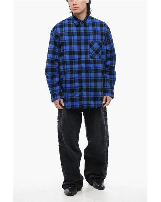 Off-White c/o Virgil Abloh Blue Checkered Lined Flannel Overshirt for men