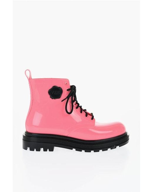 Viktor & Rolf Pink Melissa Rubber Coturno Combat Booties With Contrasting Sole