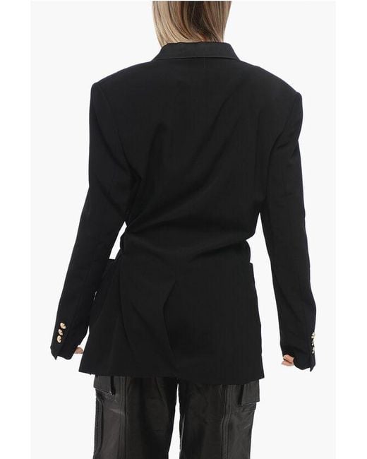 Balmain Black Satin Lapel Wrap Blazer