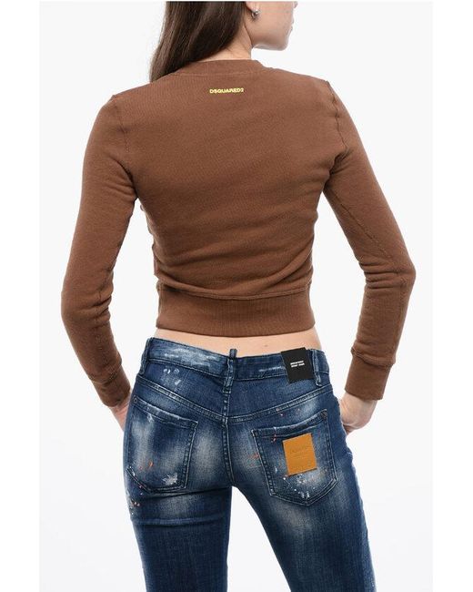 DSquared² Blue Cropped Crew-Neck Sweatshirt With Print