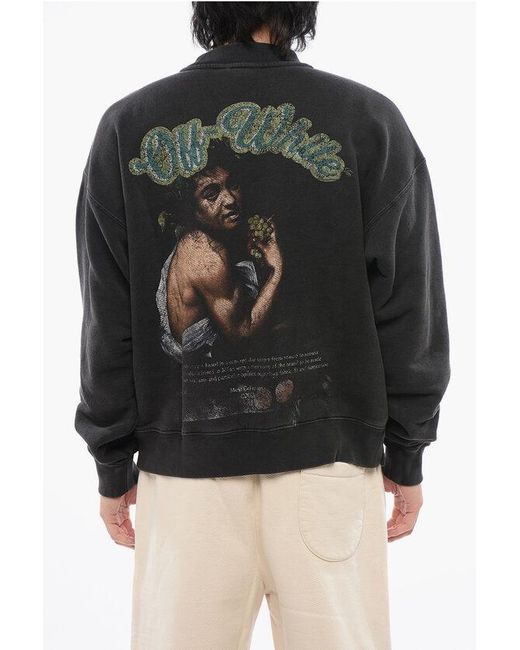 Off-White c/o Virgil Abloh Black Brushed Cotton Printed Bacchus Crewneck Sweatshirt for men
