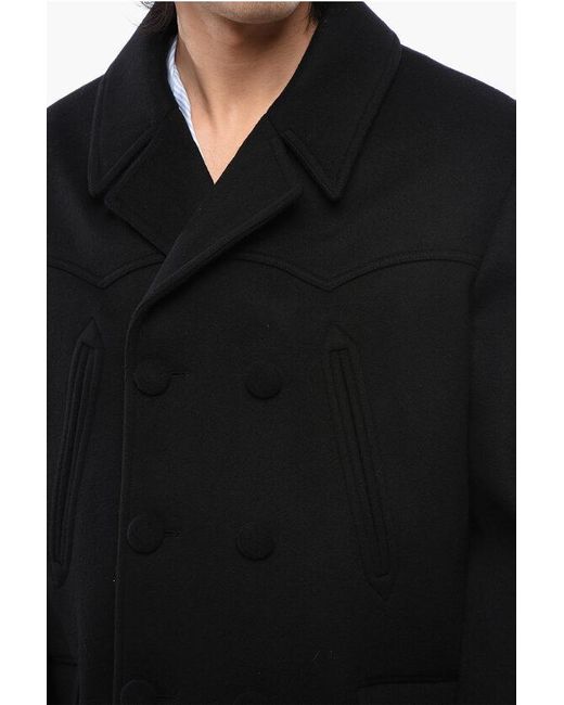 Balmain Black Double-Breasted Wool And Cashmere Coat With Covered Buttons for men