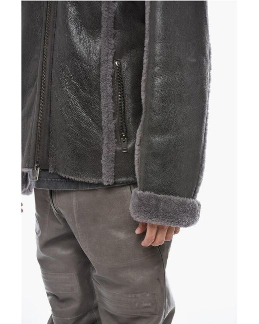 DIESEL Gray Vintage Effect Leather L-Browny Oversized Jacket With Fur De for men