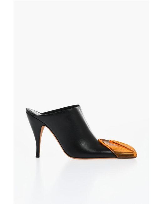 Off-White c/o Virgil Abloh Black Leather Lunar Mules With Statement Detail Heel 11 Cm