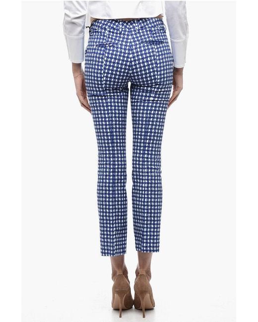 True Royal Blue Stretch Cotton Chino Pants With Checked Pattern