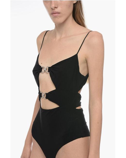 Nensi Dojaka Black Cut-Out One-Piece Swimsuit With Metal Detail