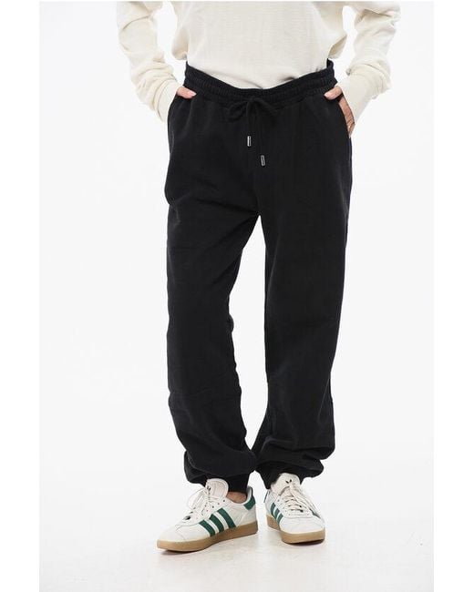 Woolrich Black Fleeced-Cotton Joggers With Drawstring Waist
