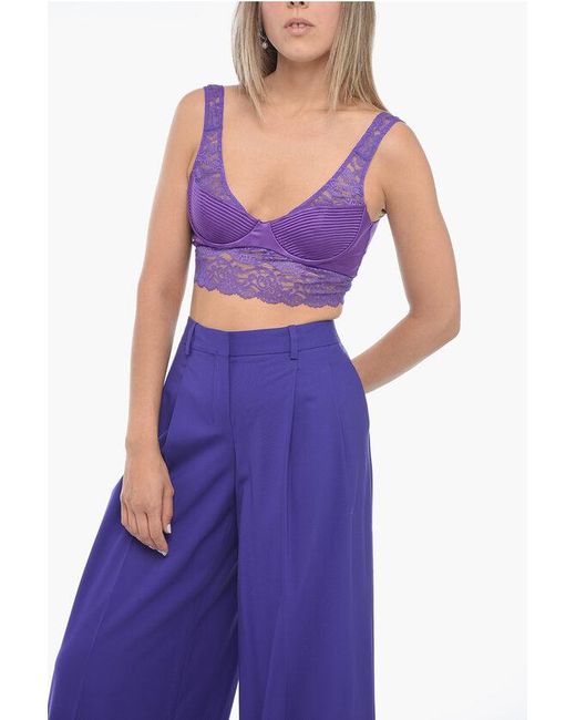 Versace Purple Satin Bra With Lace Detailing