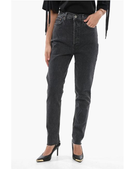 Re/done Black Frayed Hem Dark Wash Skinny Fit Jeans 15Cm