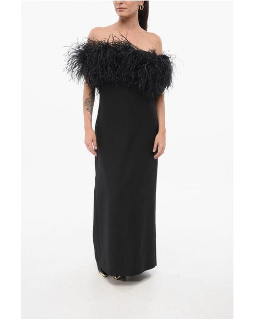 Valentino Black Wool Blend Dress With Feathers