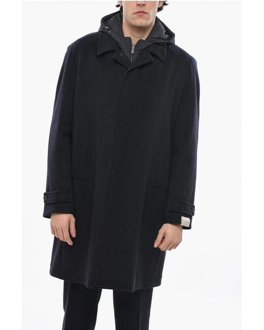 Corneliani Black Virgin Wool Coat With Removable Lining for men