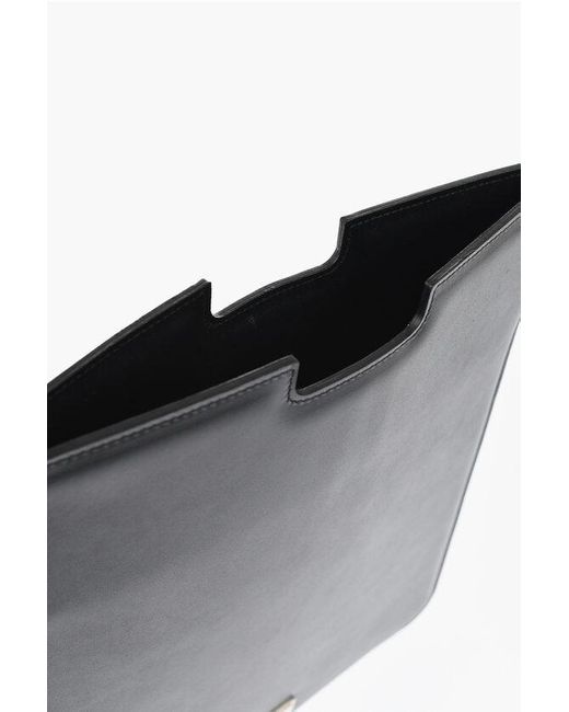 Corneliani Black Solid Color Leather Tablet Holder With-Tone Logo for men
